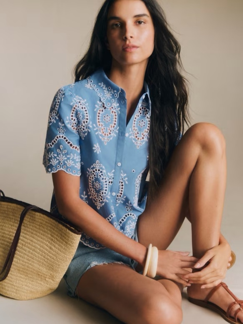 NWT Sezane Elvira Blouse - Cream Chambray - Size EU36/US4